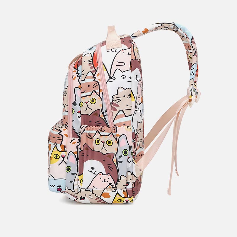 Rucksack für Damen, lustiger Katzen-Cartoon-Druck, wasserdichte Schulhandtasche