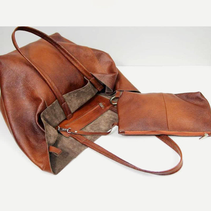 Große Kapazität weiche Leder Einkaufstasche Handtasche Shopper Geldbörse mit Beutel