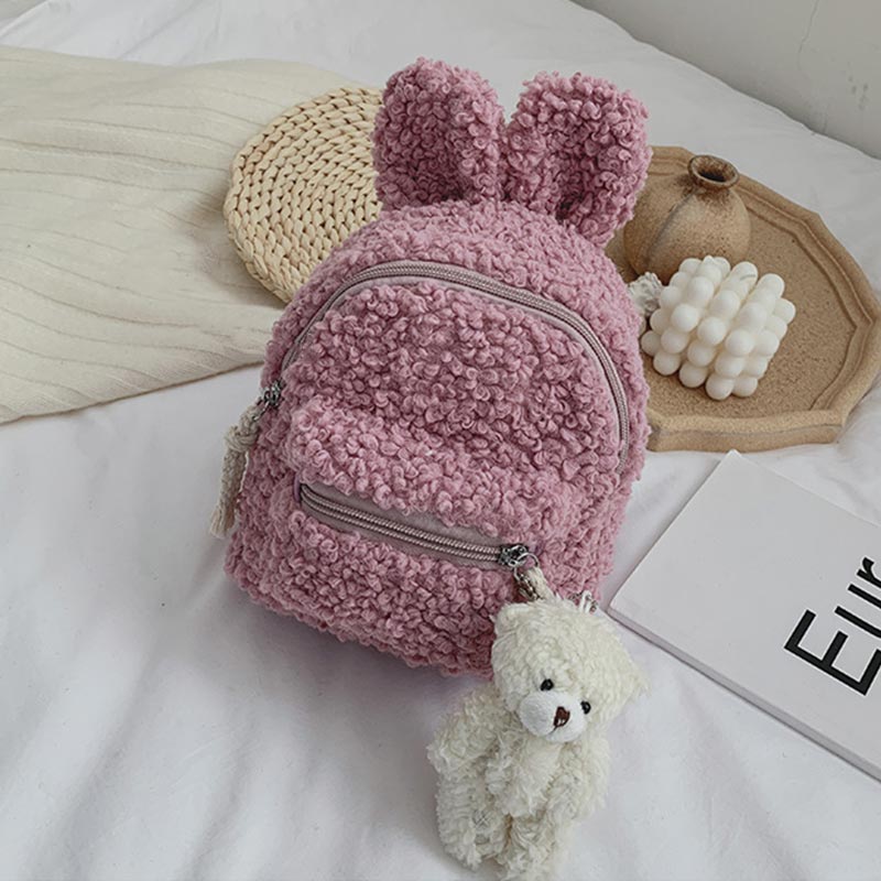Multi-Trage-Rucksack für Babys/Kleinkinder mit Kaninchenohren aus Plüsch, Mini-Rucksack für Jungen und Mädchen