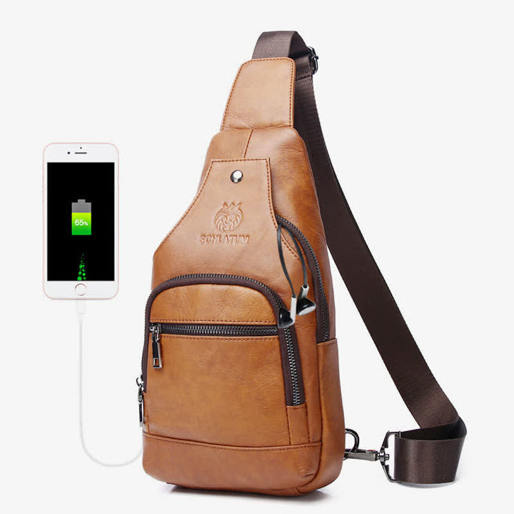 Schultertasche aus echtem Leder, Umhängetasche, Rucksack für Herren, zum Wandern, Reisen, Tagesrucksack