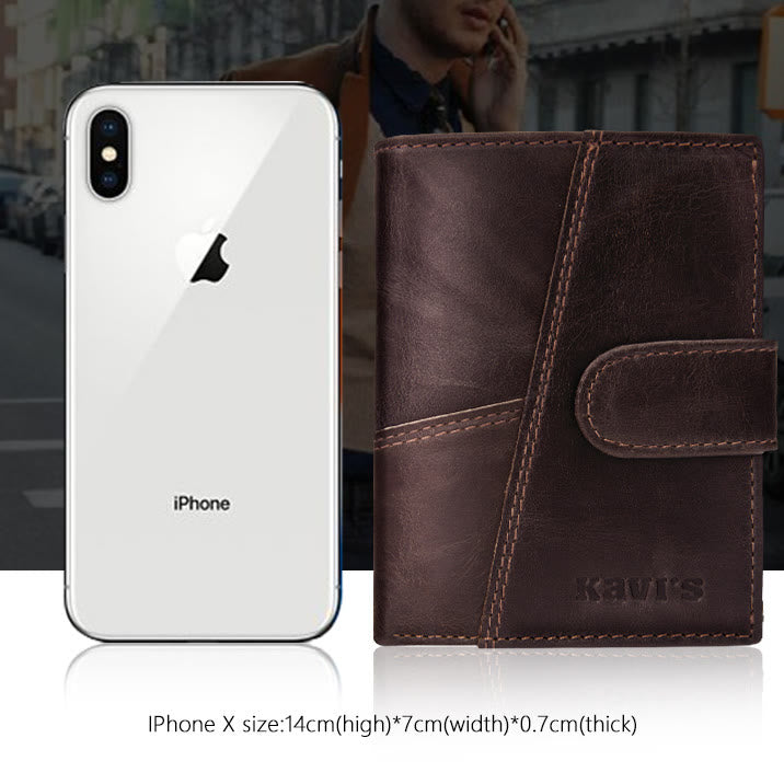 Retro Splicing Lange Schlanke Geldbörse Echtes Leder Dreifach gefaltete Brieftasche