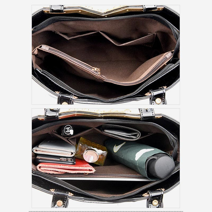 Tragetasche für Damen, bestickte Handtasche aus Lackleder mit Pailletten und Diamanten