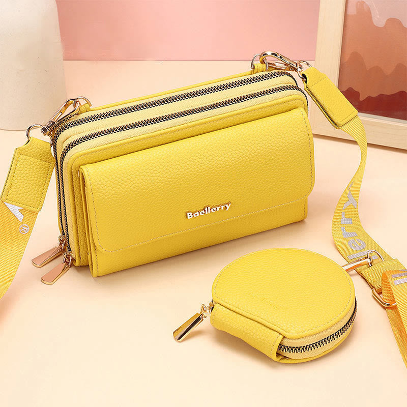 Handytasche für Damen mit Lychee-Muster und Alphabet-Trägern, Umhängetasche