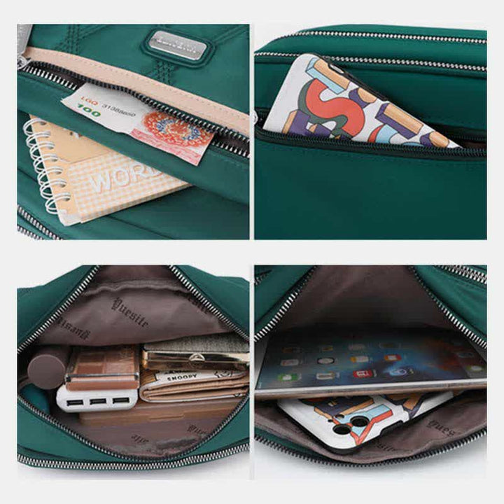 Wasserdichte Umhängetasche für Damen, Doppelreißverschluss, Nylon, Handtasche, Schultertasche