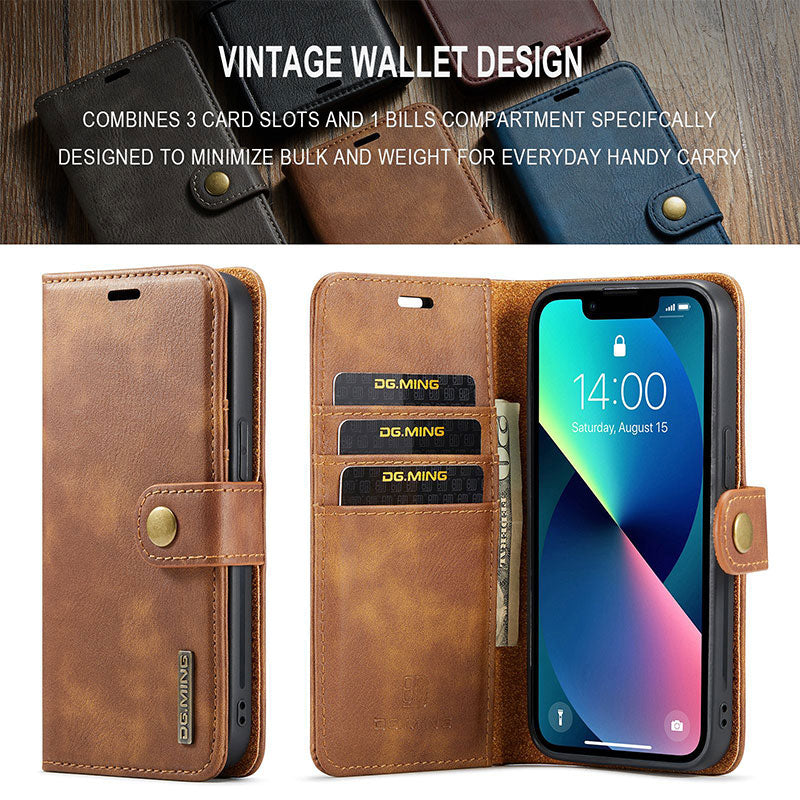 Magnetische Brieftaschenhülle für iPhone 13 Pro Max, mehrere Modelle, handgefertigtes PU-Leder