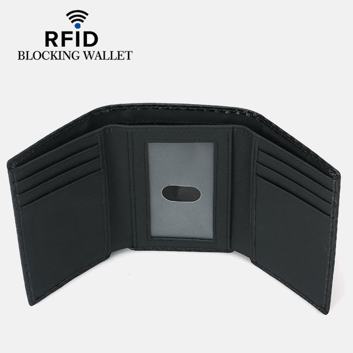 Dreifach gefaltete Herren-Geldbörse aus Leder mit RFID-Blockierung, minimalistisches Kohlefaser-Muster