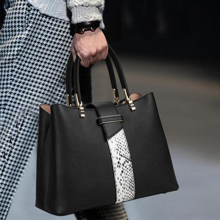 Damen Elegante Handtasche Schlangenhaut Textur Dekor Strapazierfähiges Leder Tote