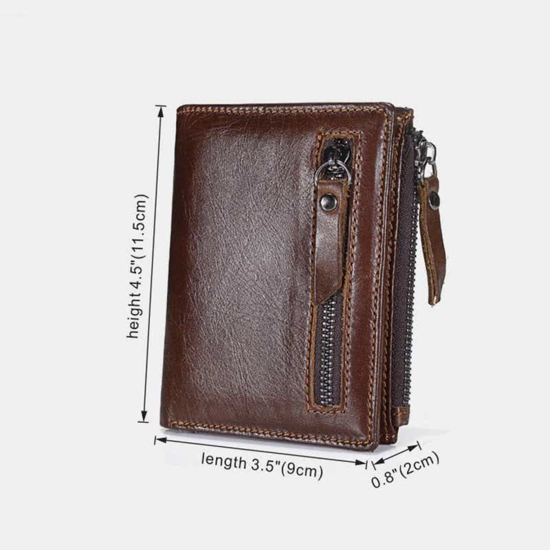 Bifold-Geldbörse für Herren aus echtem Leder mit Kartenhalter und doppeltem Reißverschlussfach