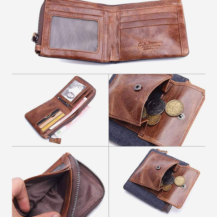 Vintage Leder Geldbörse Super geräumige bifold Kurze Geldbörse für Männer