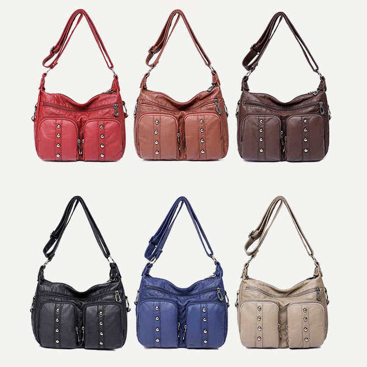Umhängetasche mit mehreren Taschen für Damen, Retro-Nieten, Leder, Schultertasche