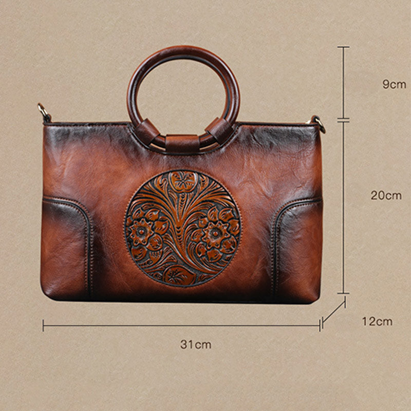 Luxuriöse Top-Henkeltasche mit Vintage-Prägung und Blumenmuster