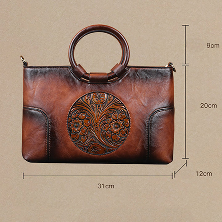 Luxuriöse Top-Henkeltasche mit Vintage-Prägung und Blumenmuster