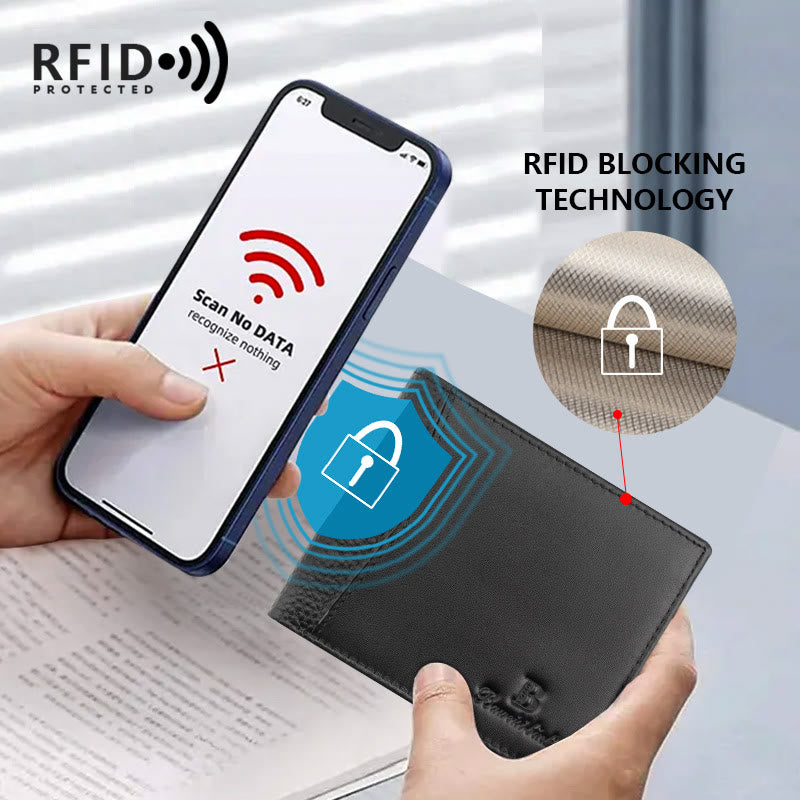 Ledergeldbörse für Männer, Diebstahlschutz, RFID, schwarze Geldbörse