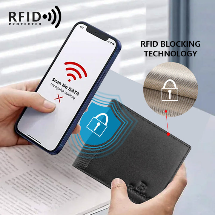 Ledergeldbörse für Männer, Diebstahlschutz, RFID, schwarze Geldbörse