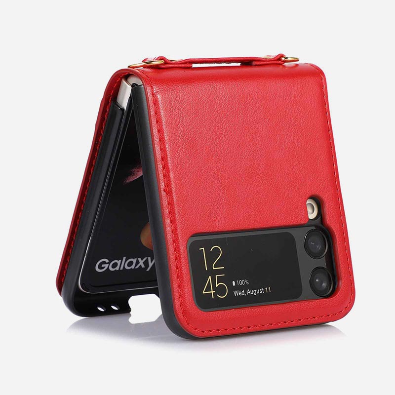 Samsung Galaxy Z Flip 3 Handyhülle, einfarbige Crossbody-Handytasche mit Kartenfach