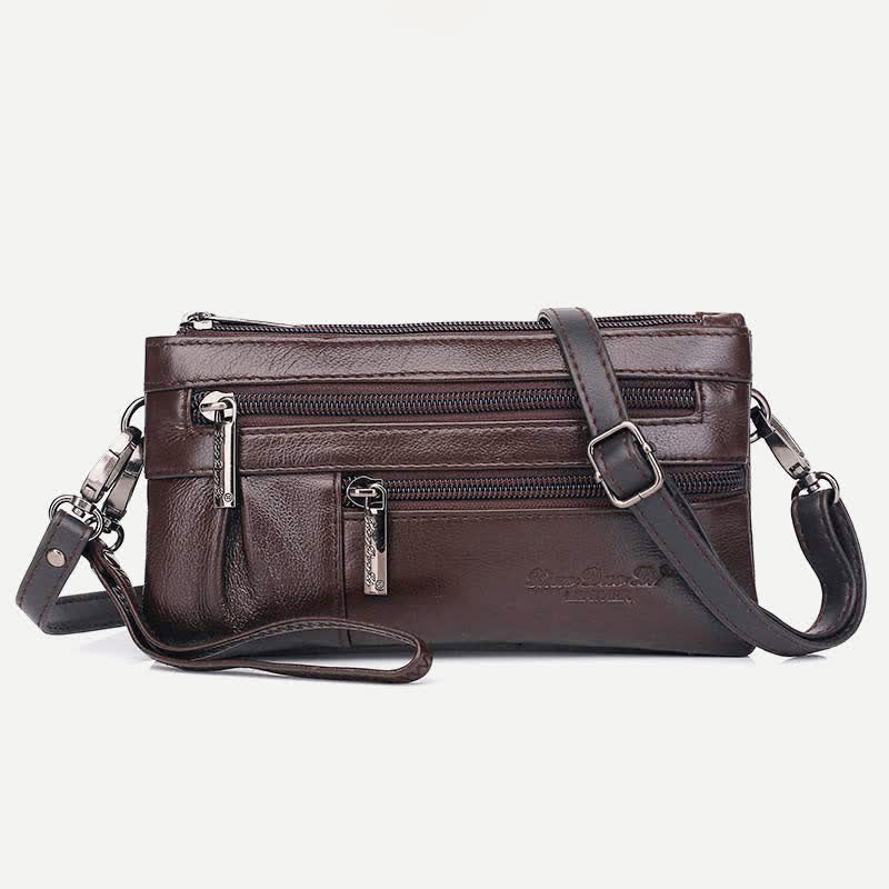 Clutch-Geldbörse für Damen, mehrere Taschen, Echtleder-Geldbörse mit Umhängegurt
