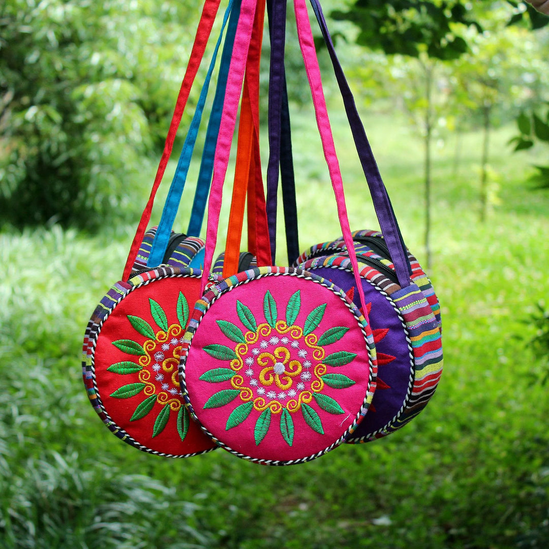 Folk Custom Canvas Tasche Frauen Stickerei Sonnenblume kleine runde Tasche