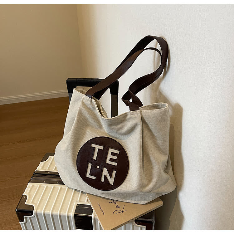 Vintage Canvas Tote Monogramm große plissierte Schultertasche für Frauen