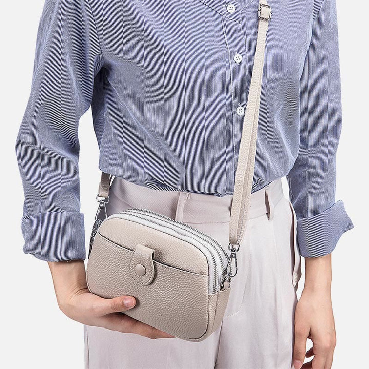 Schultertasche aus echtem Leder mit drei Reißverschlüssen, lässige Umhängetasche für Damen