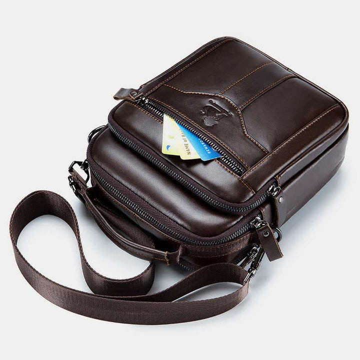 Kleine Umhängetasche aus echtem Leder mit mehreren Taschen, Schultertasche, Reisetragetasche