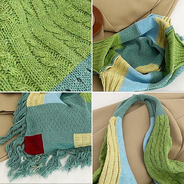 Quaste Umhängetasche für Damen Einfache Retro Gespleißte Stricktasche
