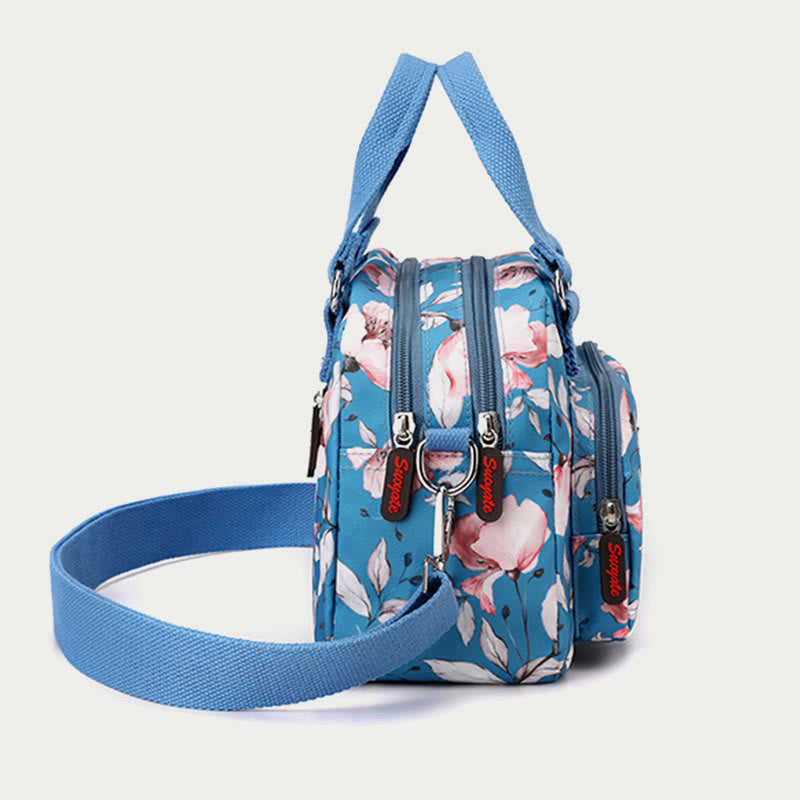 Umhängetasche aus Nylon für Damen, Handtasche mit buntem Blumendruck