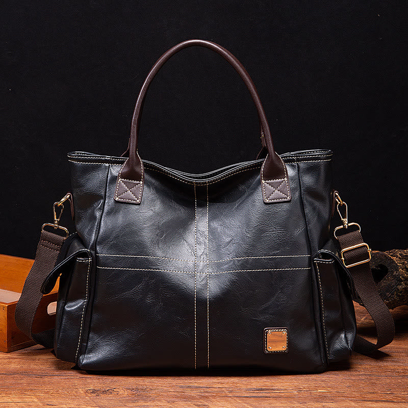 Einfarbige Tote Cross Pattern Ölwachs Leder Damen Handtasche