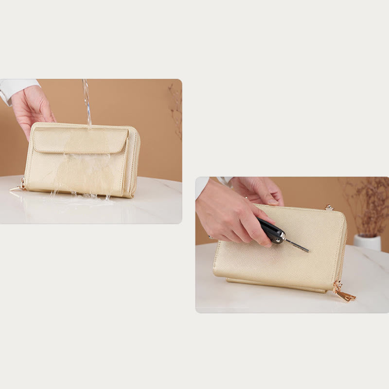 Handy-Geldbörse aus veganem Leder mit RFID-Blockierung für Damen, Umhängetasche mit mehreren Fächern