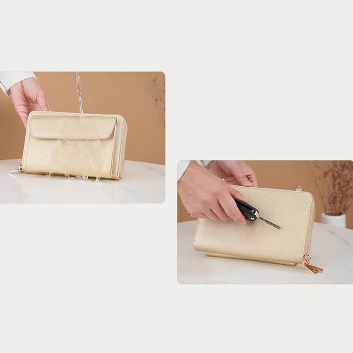 Handy-Geldbörse aus veganem Leder mit RFID-Blockierung für Damen, Umhängetasche mit mehreren Fächern