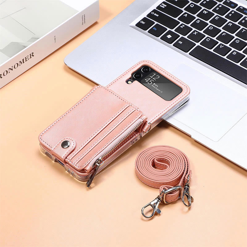 Handyhülle für Z Flip3, PU-Leder, Umhängetasche, faltbare Brieftasche