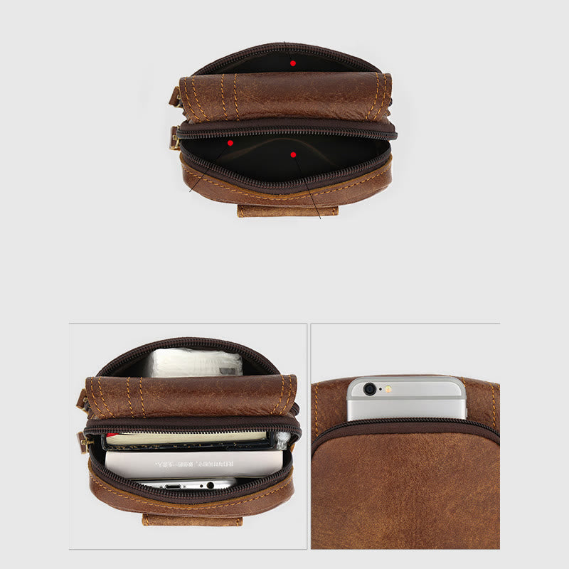 Gürteltasche für Herren, für den täglichen Gebrauch im Freien, Retro-Gürtelschlaufen aus echtem Leder