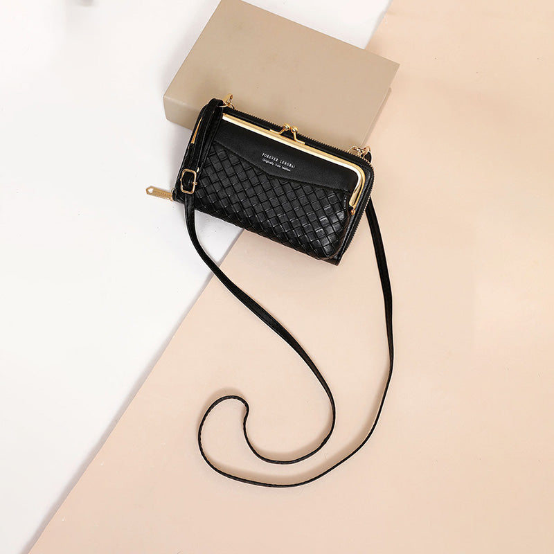 Kleine Umhängetasche Geldbörse Handytasche Damen Mini gewebtes Leder Schultertasche