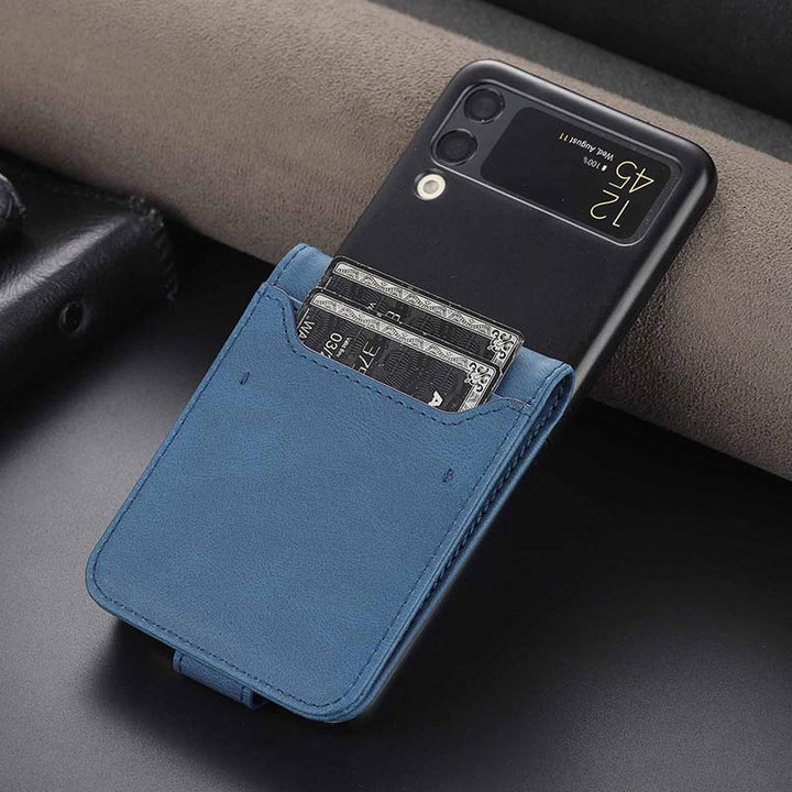 Handyhülle aus echtem Leder für Galaxy Z Flip3 / Flip2 mit Kartenhalter
