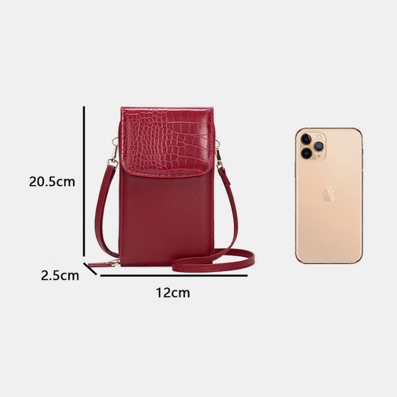 Schlanke, leichte Umhängetasche aus Leder für Damen, Handytasche, Kreditkartenhalter