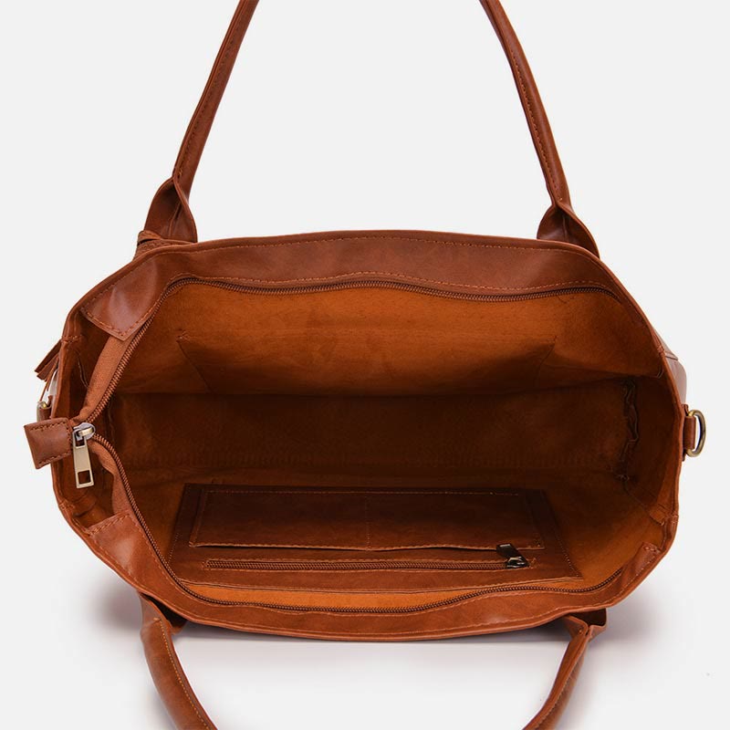 Retro Leder Tote Quaste Dekor Klassische Multifunktionale Reisetasche - image 1