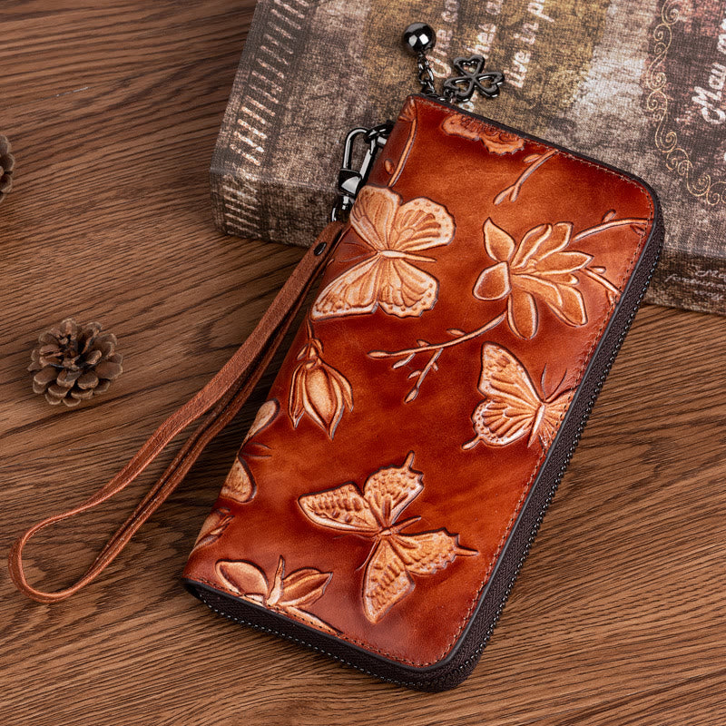 Retro Schmetterling Handtasche Frauen Elegante Lange Große Raum Leder Brieftasche