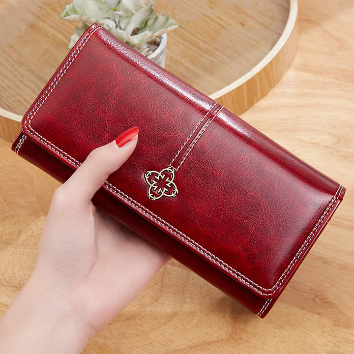 Eleganter, langer Retro-Geldbeutel aus Wachsleder für Damen