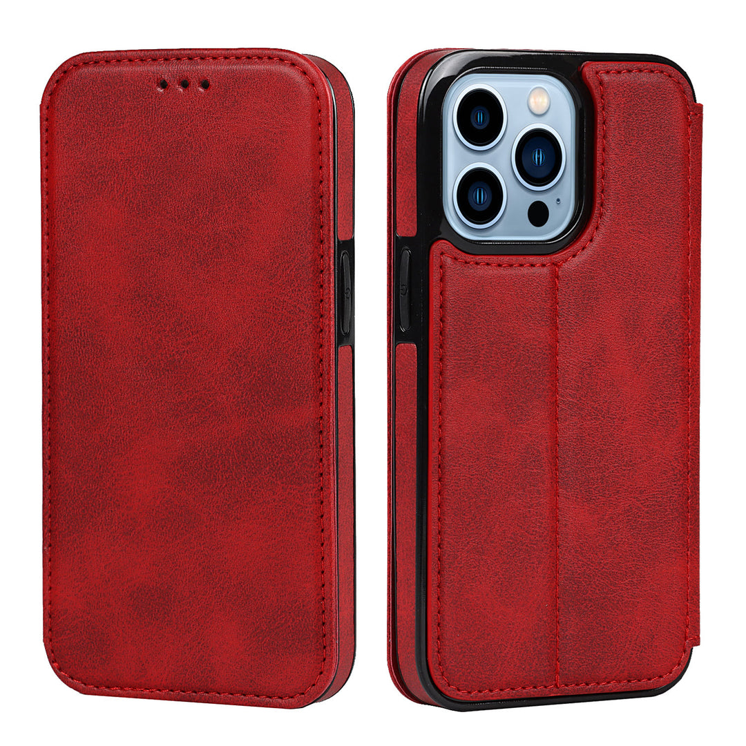 Handyhülle für iPhone 14 Clamshell Lederhülle mit Kartenfächern