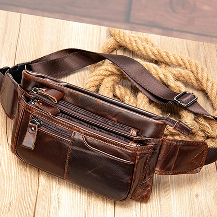 Klassische Sling Bag aus Leder für Herren, Gürteltasche mit verstellbarem Riemen