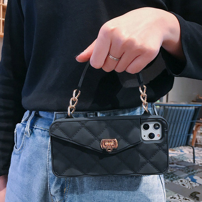 Handtaschenhülle mit Kartenhalter für iPhone, Silikon, stoßfeste Luxus-Telefontasche