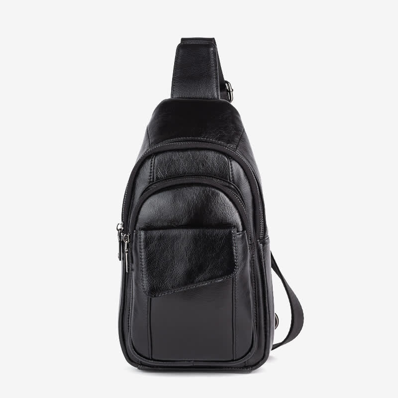 Sling-Rucksack aus echtem Leder, Retro, Mehrzweck-Umhängetasche, Schultertasche, Brusttasche