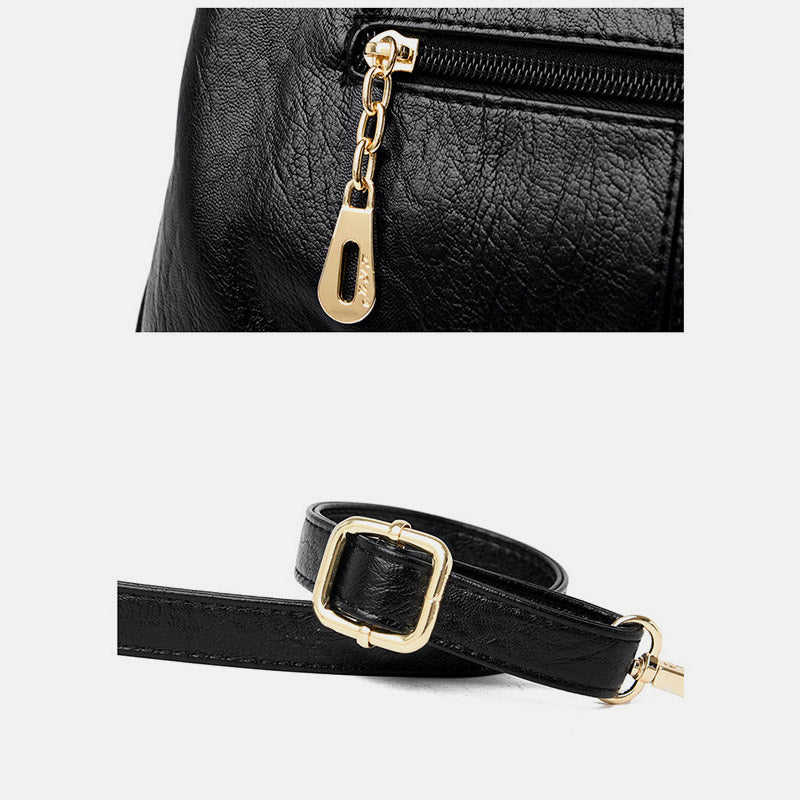 Damen Dreifach-Umhängetasche aus Leder mit Henkel oben, Umhängetasche, Handtasche