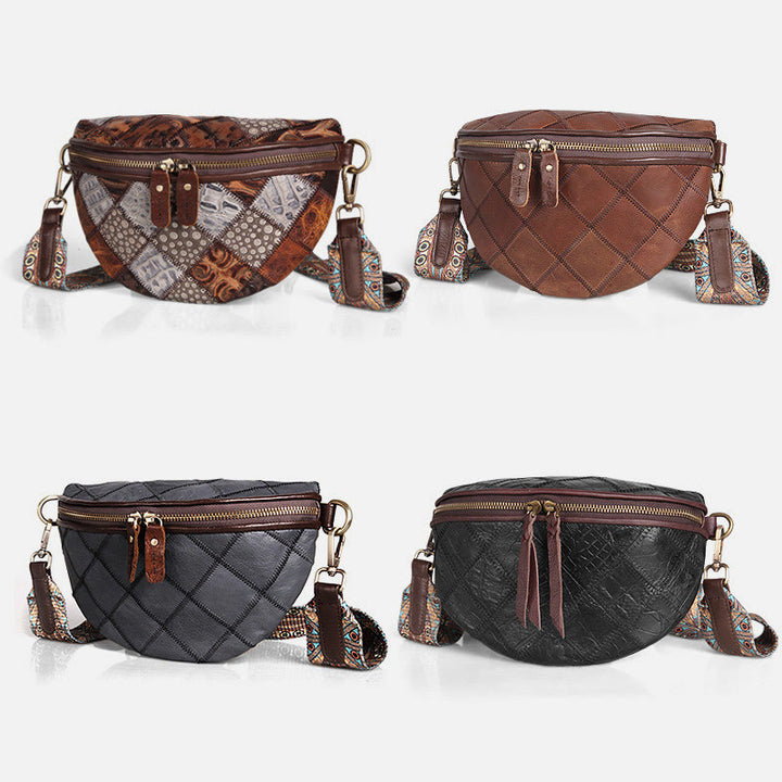 Damen Umhängetasche, breiter verstellbarer Riemen, Leder, Gürteltasche