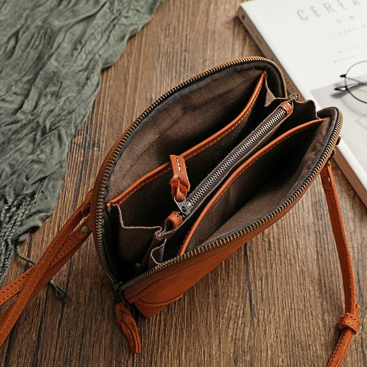 Geldbörsen mit mehreren Taschen für Damen, Retro-Mini-Umhängetasche aus Leder