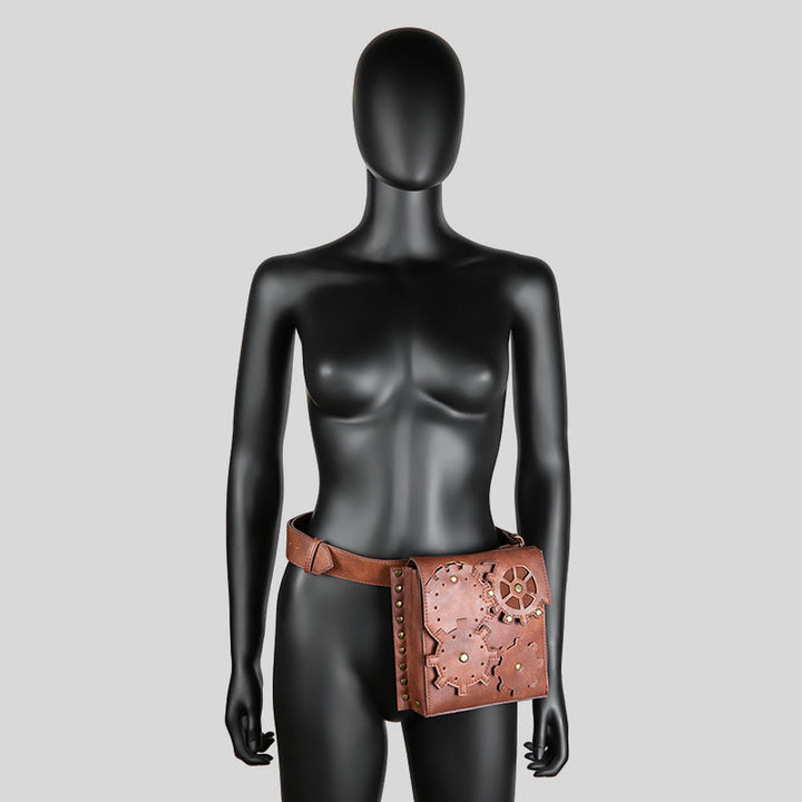 Retro-Gürteltasche für Damen, quadratische Handytasche in Zahnradform