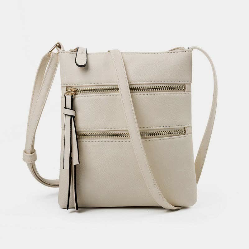 Multifunktionale Umhängetasche mit dreifachem Reißverschluss und trendigem Design aus Leder