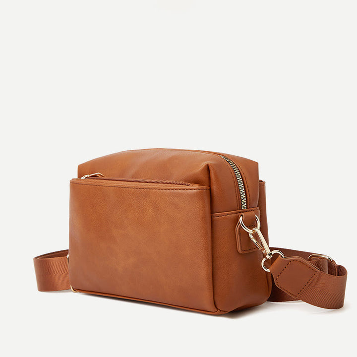 Kleine Umhängetasche mit drei Reißverschlüssen, Kunstleder, lässige Handtasche, Kamera-Geldbörse