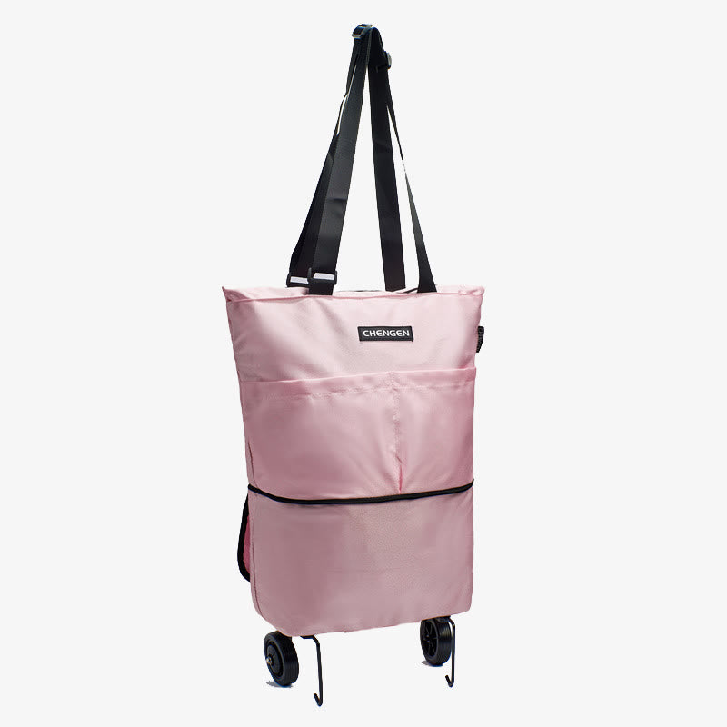 Supermarkt Rolling Tote Abnehmbare Faltbare Räder Schulter Handtasche Für Frauen