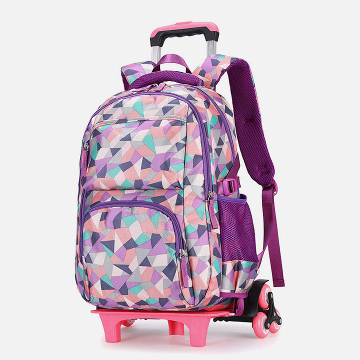 Schultasche mit Rollenden Rädern für Jungen und Mädchen, bunt bedruckter Rucksack