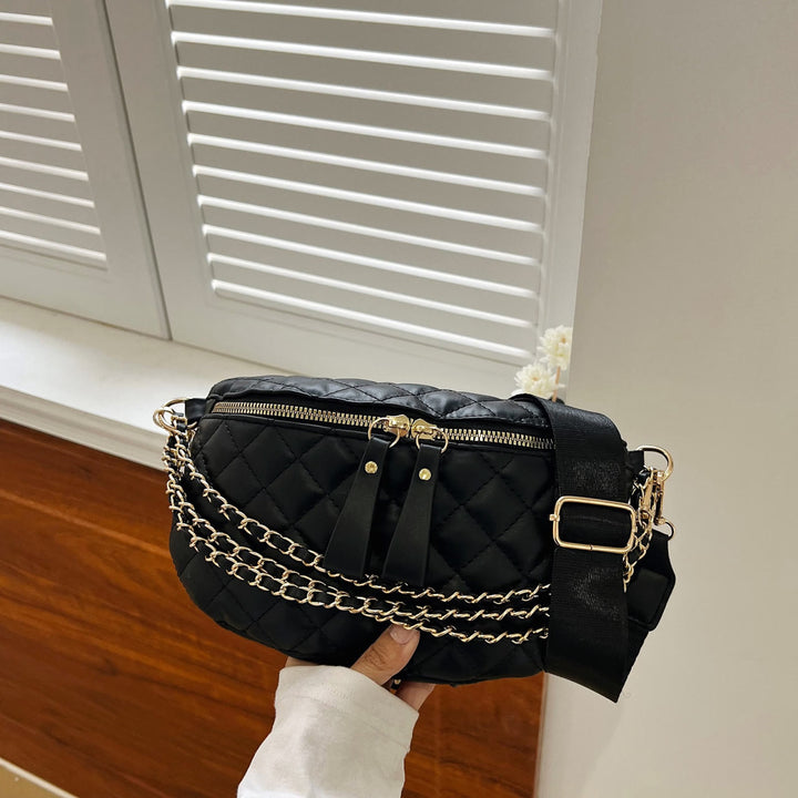 Rhomboid gesteppte Brusttasche Damen Gürteltasche mit Kettendekor